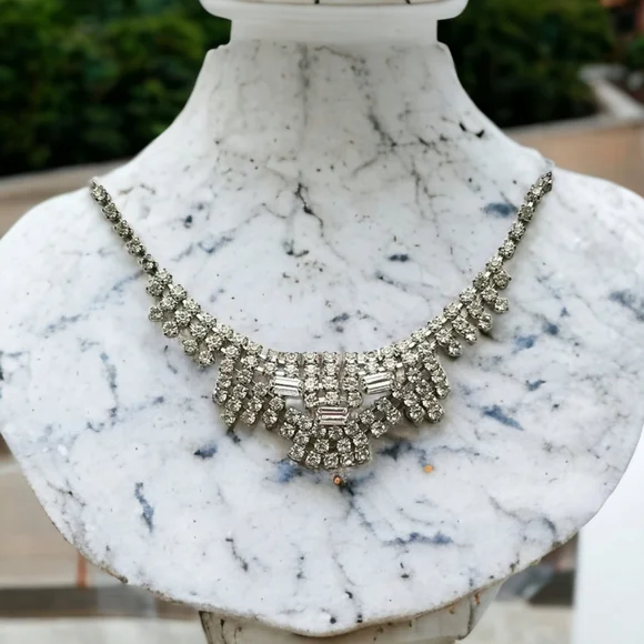 Vintage Mid Century 1950s Glamorous Rhinestone Choker Necklace - Picture 4 of 13